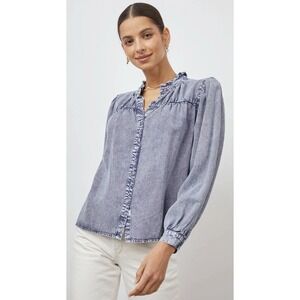 Rails Camille Top in Sapphire Acid Wash SZ MED Tencel Peasant Cottagecore Ruffle
